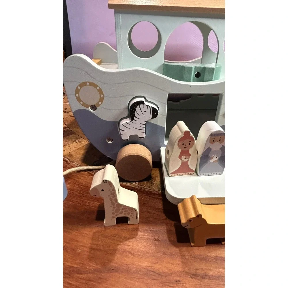 Joyreal Noahs Ark Wooden Pull Toy Shape Sorter Animal Figures Toddler Play Set